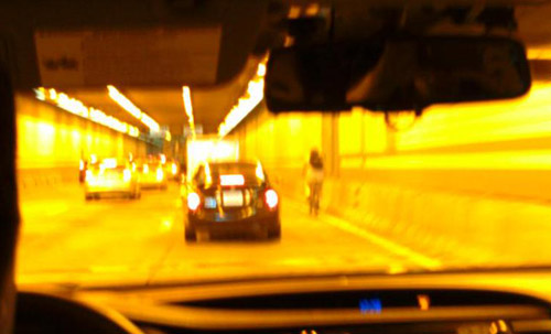 Bicyclist in the Tip O'Neill Tunnel