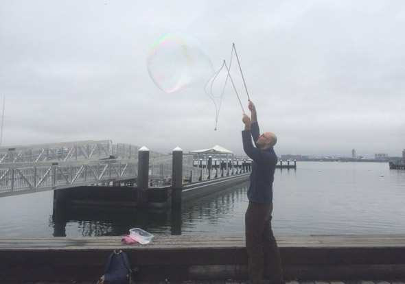 Making bubbles on Boston Harbor