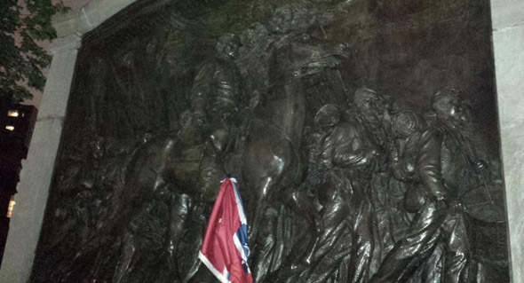 Remains of Confederate flag on the 54th Massachusetts memorial