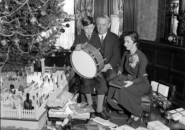 Mayor Curley, wife and son on Christmas Day in Jamaica Plain