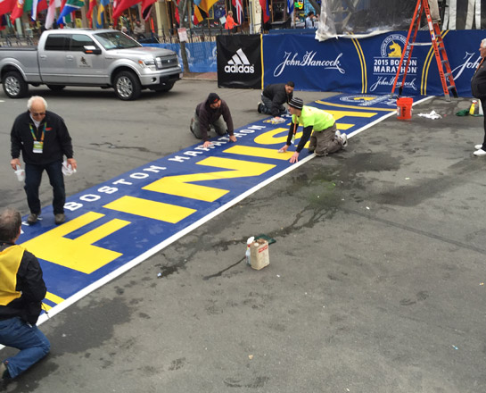 Cleaning the Boston Marathon finish line in the Back Bay