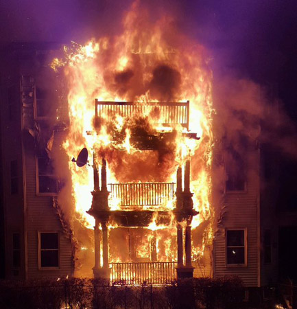Three-decker house on fire in Dorchester