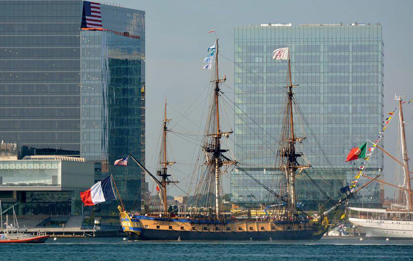 French tall ship Hermione in Boston Harbor
