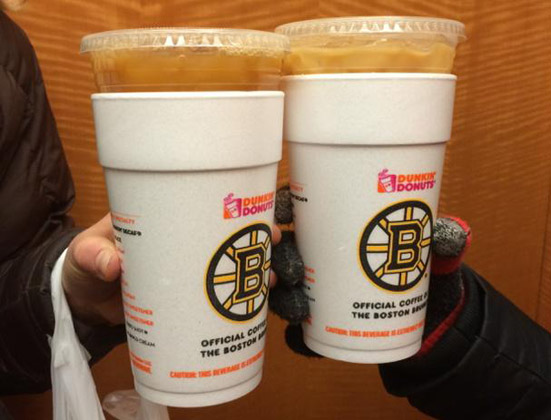Two Dunkin' Donuts iced coffees