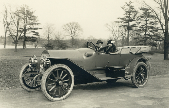 Old car by Jamaica Pond in 1913