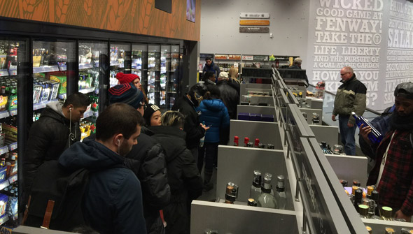 Liquor line at Downtown Crossing Walgreens