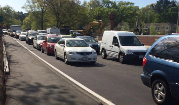 Arborway backed up at Forest Hills in Jamaica Plain