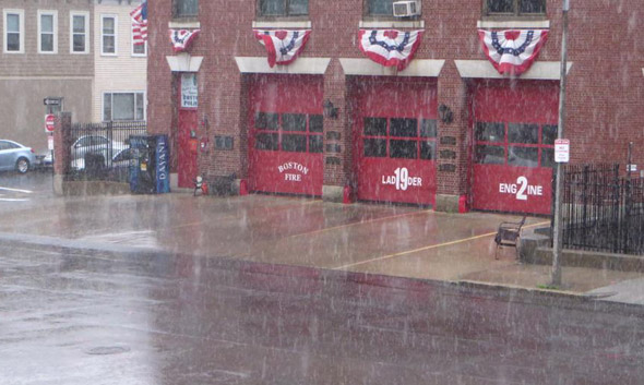 Pouring rain in South Boston