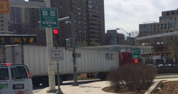 Truck about to drive on Storrow Drive