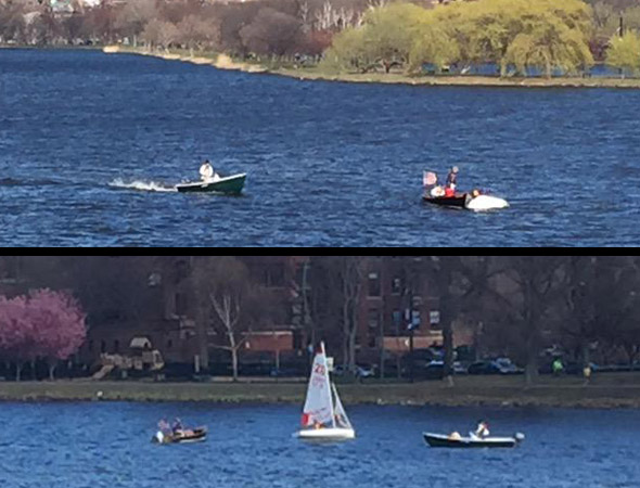 Sailboat capsized, righted on the Charles River