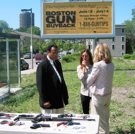 Shaun Harrison at a gun buyback program in Roxbury