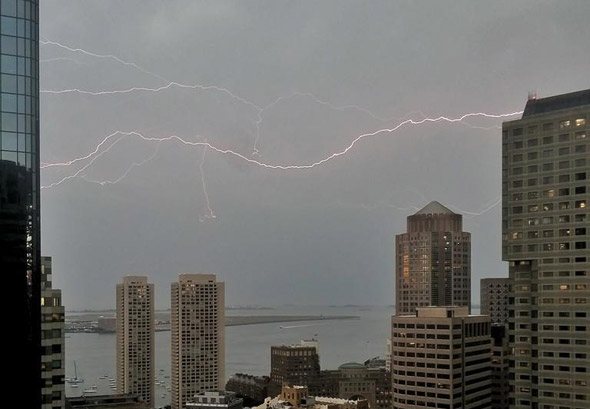 Lightning over Boston Harbor
