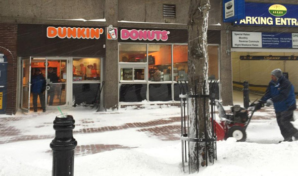 Open Dunkin Donuts in a blizzard