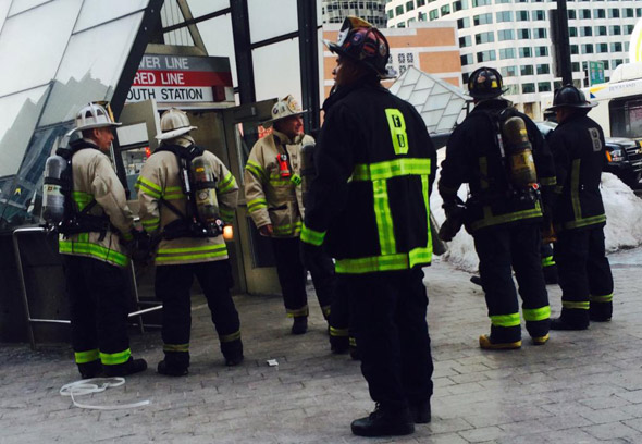 Firefighters outside South Station