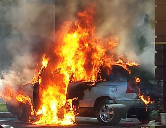Car in flames in Somerville