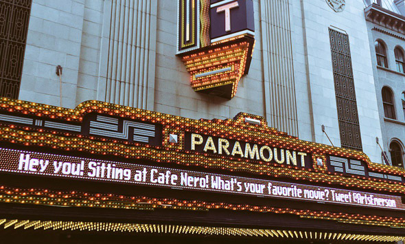Paramount Theater marquee on Washington Street in downtown Boston