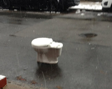 Space-saving toilet in East Boston