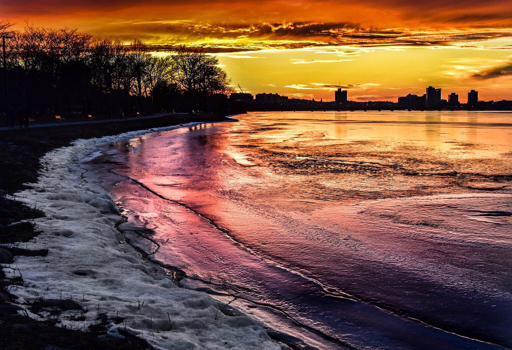 Sunset along the Charles River Esplanade in the Back Bay
