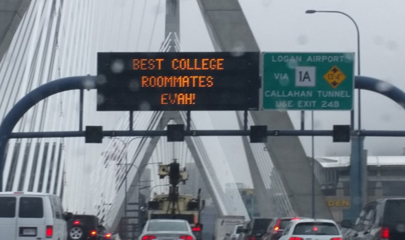 Weird electronic sign on the Zakim Bridge
