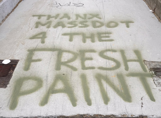 Keep Allston shitty: New graffiti thanking state for clearing away old graffiti