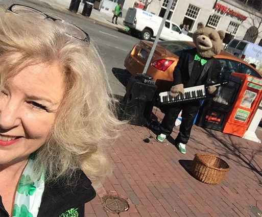 Keytar Bear on St. Patrick's Day in Copley Square in the Back Bay