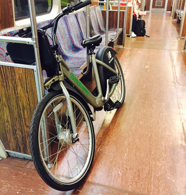 Hubway bike on the Orange Line