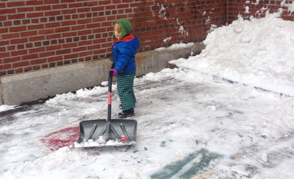 Jamaica Plain kid with a snow shovel