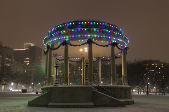 Boston Common's Parkman Bandstand in the snow
