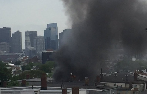 Smoke from car fire on Prescott Street in East Boston