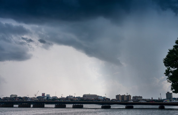 Rainstorm over the Harvard Bridge and the Charles River