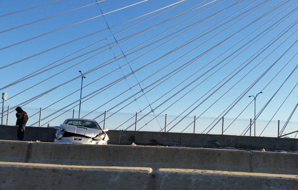 Smashed car on the Zakim Bridge