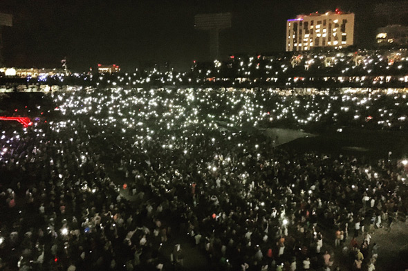 Lights at James Taylor concert at Fenway Park