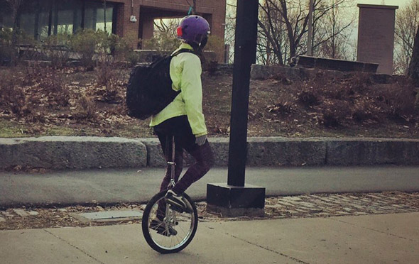 Unicyclist in Jamaica Plain