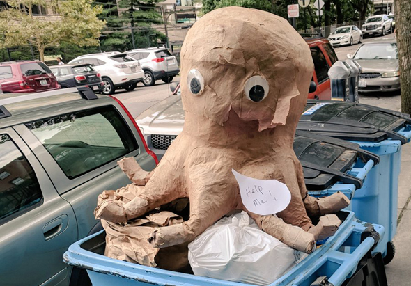 Octopus in the trash in Brookline Village