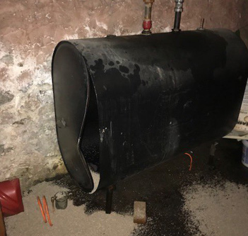 Burst oil tank