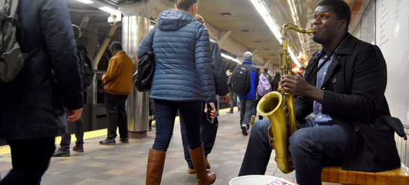Musician at a T stop in Boston