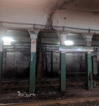 Crumbling Green Line station at Copley Square in the Back Bay