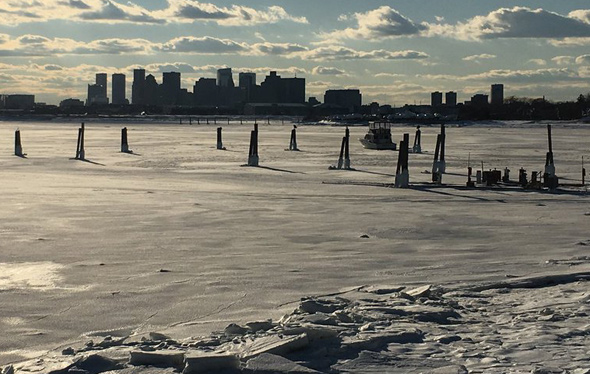 Icy Boston Harbor off East Boston