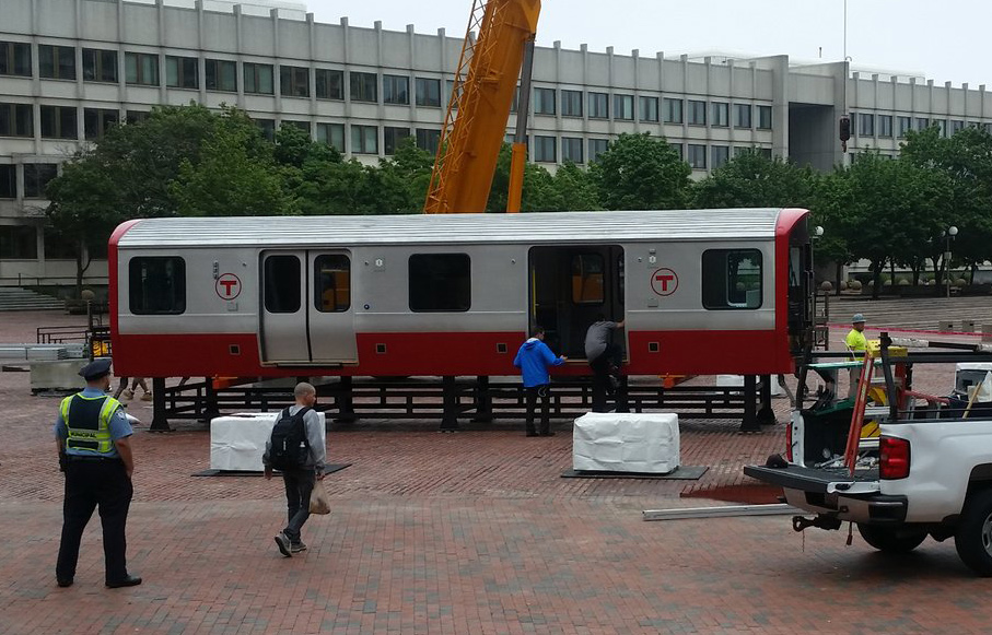 Test Red Line car on City Hall Plaza