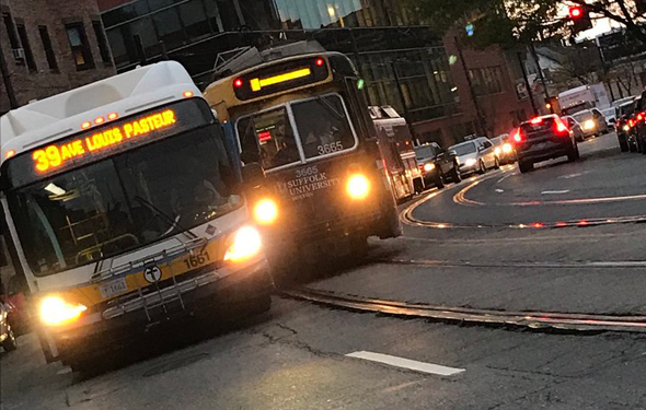 Trolley and bus collide on South Huntington Avenue