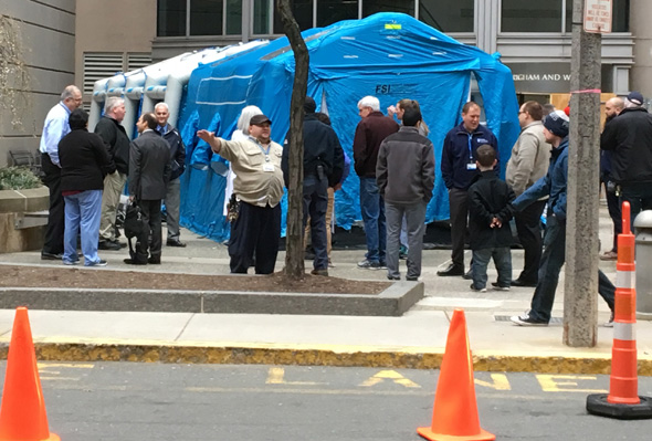 Decontamination tent at Brigham and Women's Hospital
