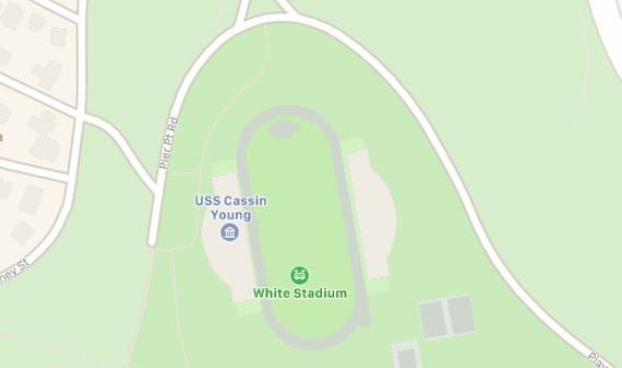 Apple Map showing a retired Navy destroyer in Franklin Park