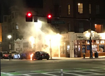 Flaming car on Columbus Avenue