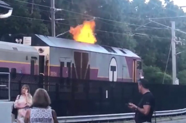Flames from Providence Line locomotive