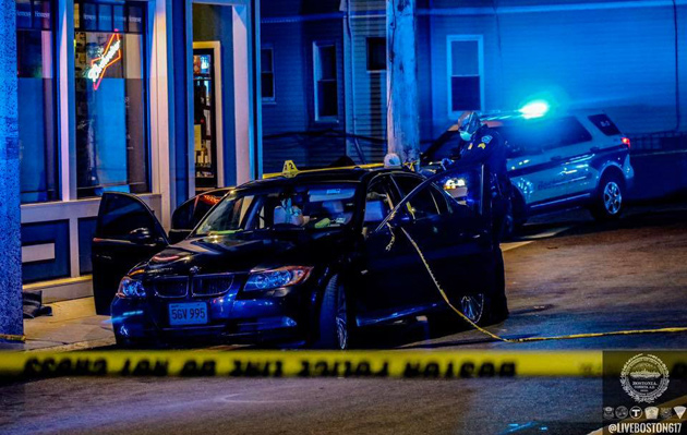 Shot-up car on Harvard Street in Dorchester
