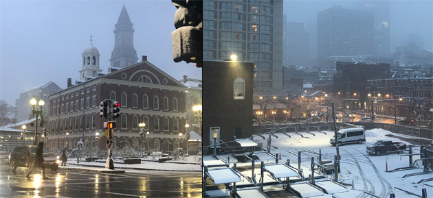Snowy morning in downtown Boston
