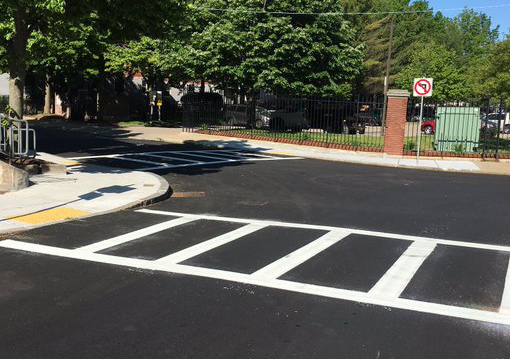 Newly striped crosswalks at Orchard Park Street and Dubois Street