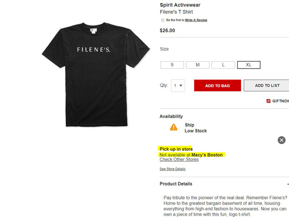 No Filene's shirts in Boston