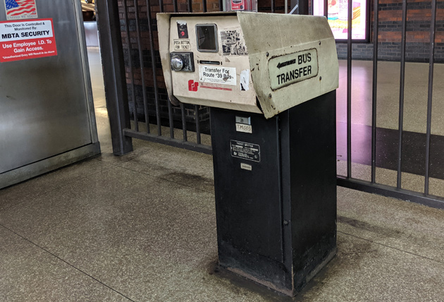Old bus transfer dispenser at Back Bay station
