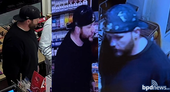Surveillance photos showing bearded guy with a backwards Sox cap